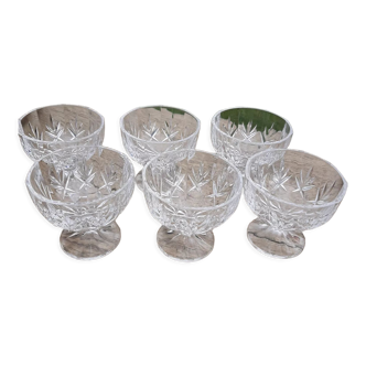 6 crystal standing ice cream bowls