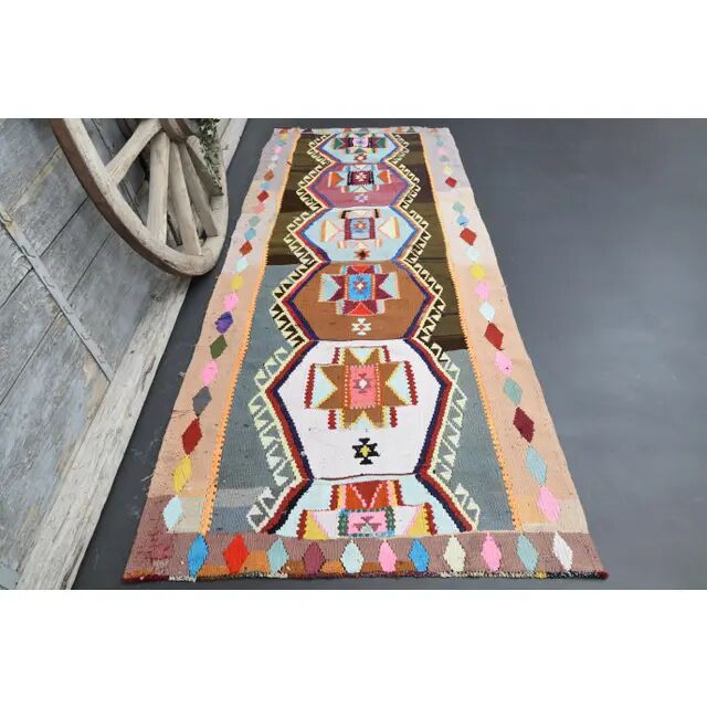 Vintage Turkish Oushak Handmade Wool Cotton Beige Runner Rug 116x282