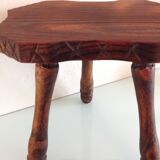 Vintage brutalist wooden tripod stool from the 60s and 70s
