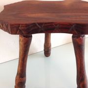 Vintage brutalist wooden tripod stool from the 60s and 70s