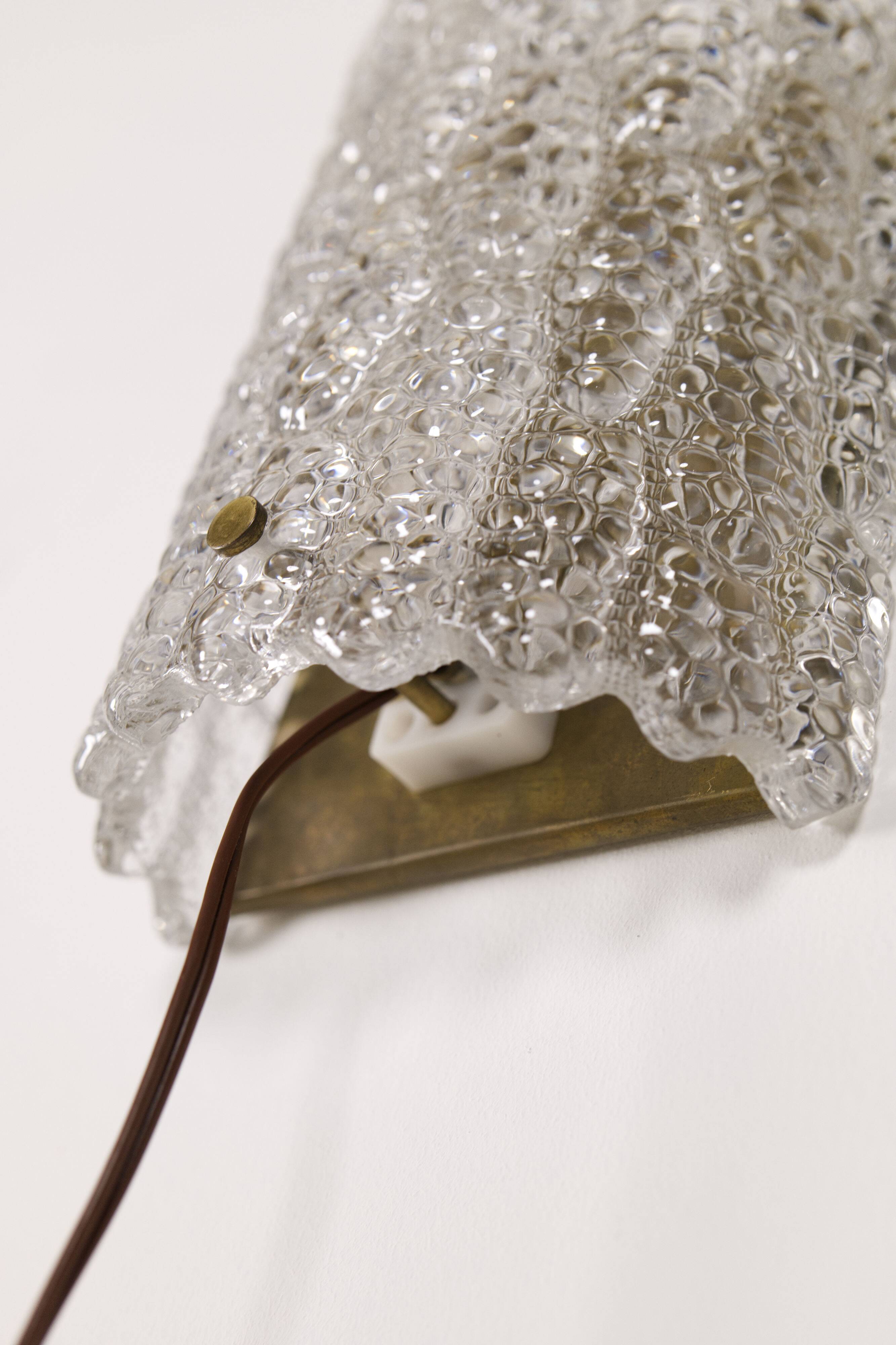 Large pressed glass and brass wall lamp, Denmark, 1960s