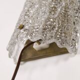 Large pressed glass and brass wall lamp, Denmark, 1960s