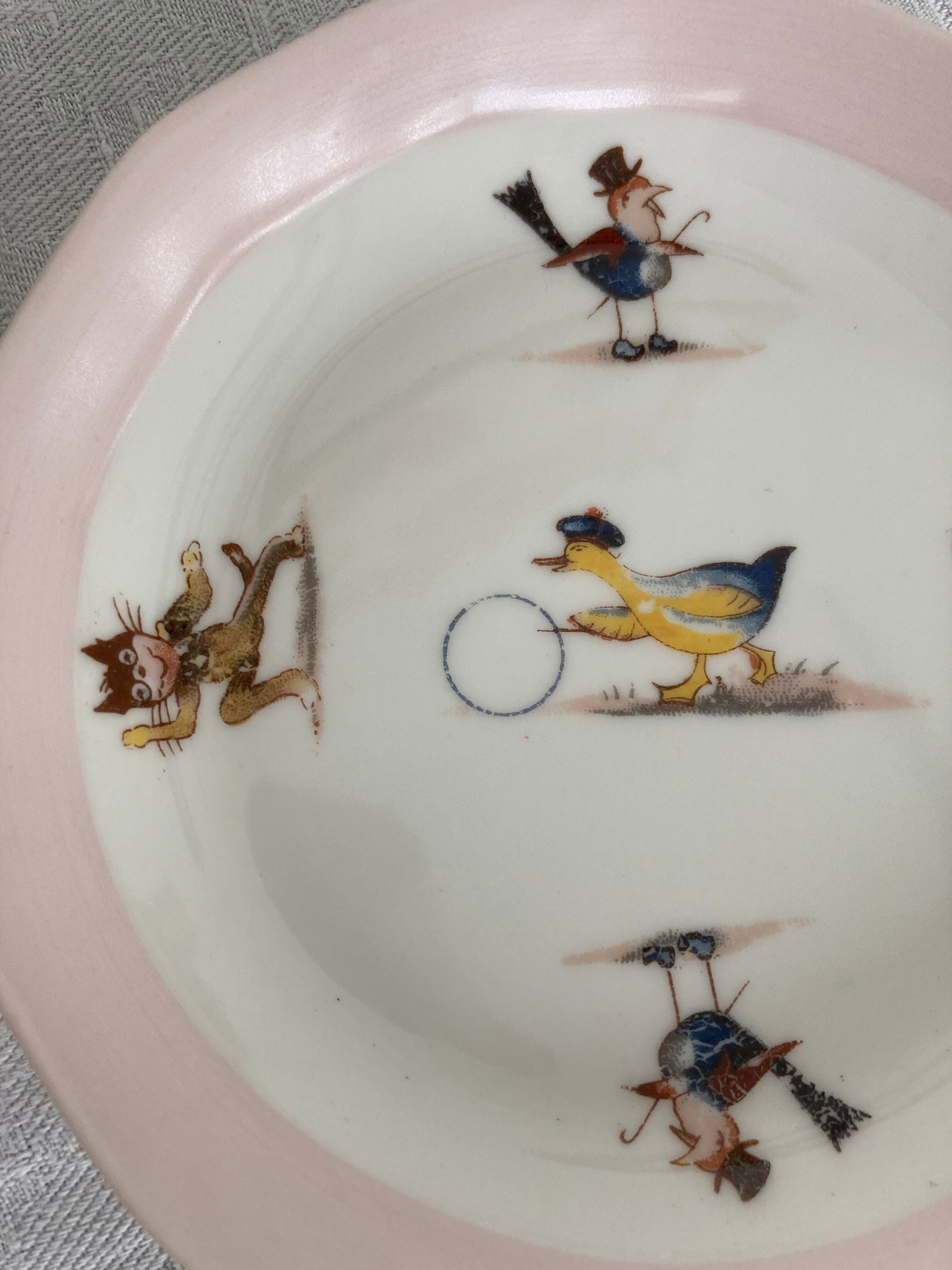 Set cockerel saucer children porcelain Limoges Chapus