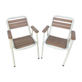 Paire de 2 fauteuils anciens Tolix métal blanc