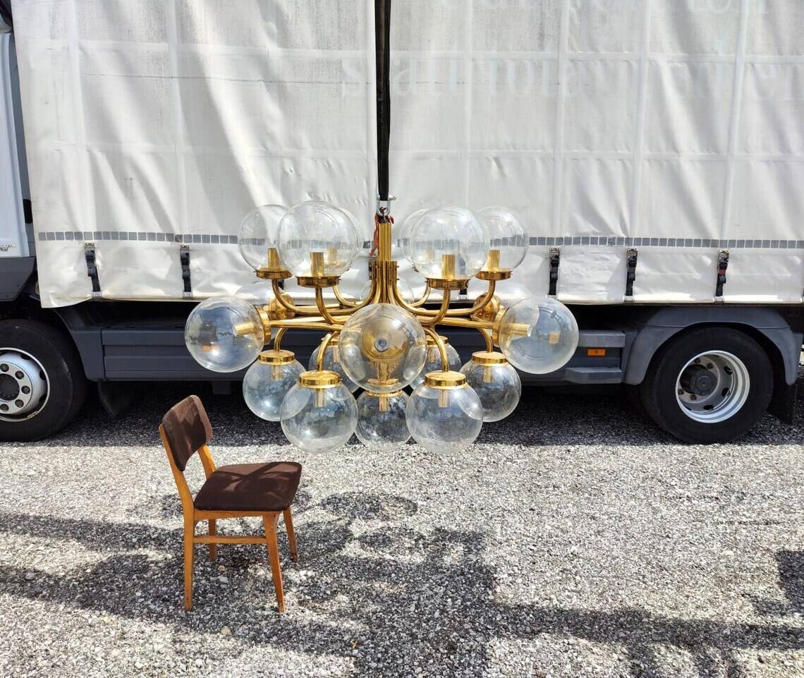 Extra Large Brass Chandelier: Mid-Century Italian 19-Bulb Pendant Light