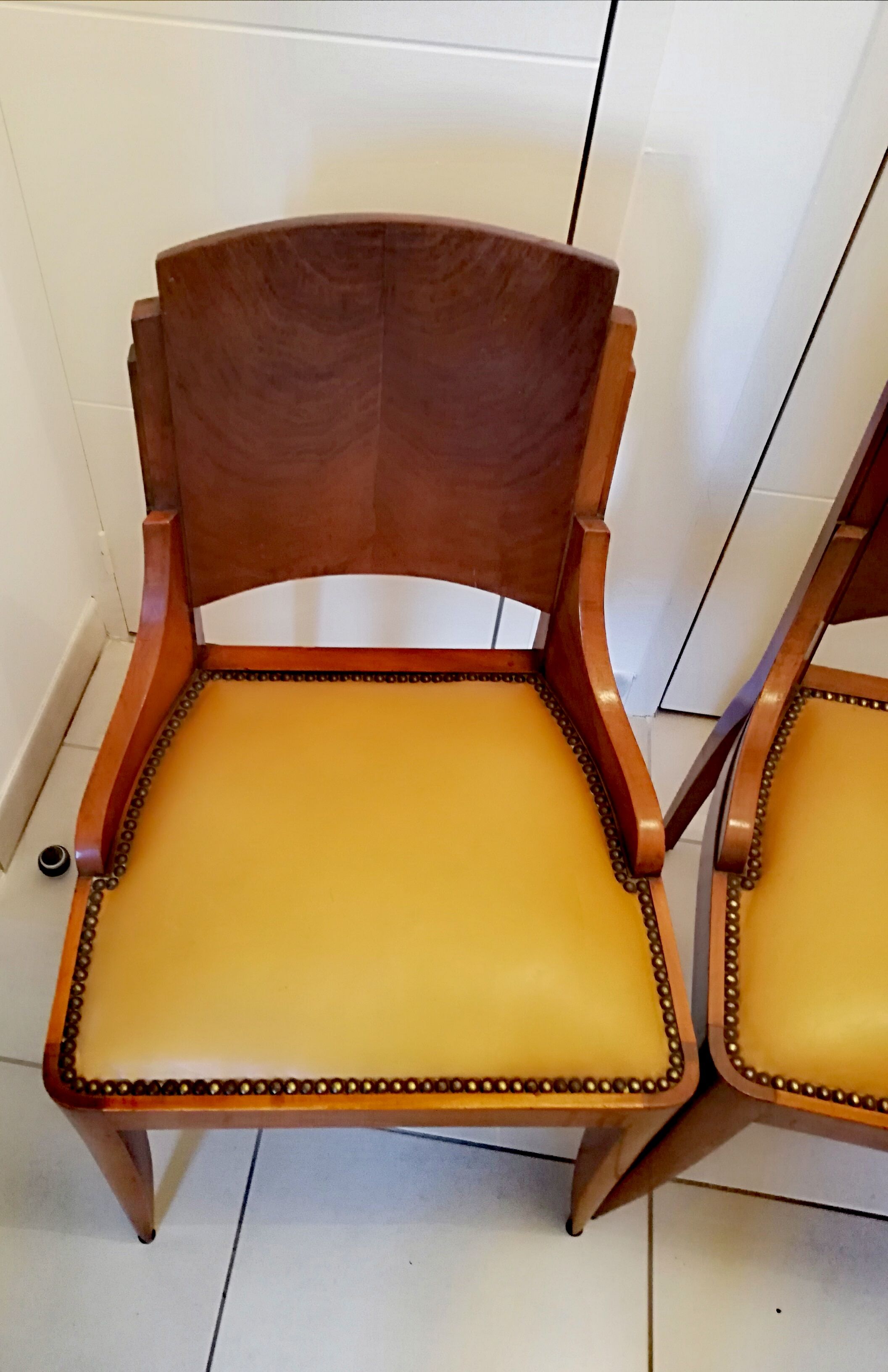 4 vintage 40s solid wood chairs and leather seating