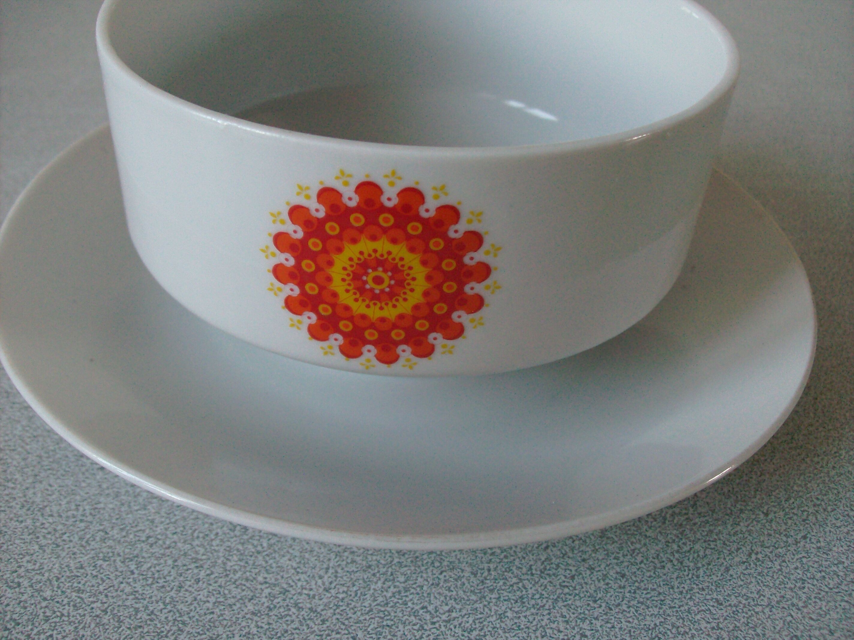 Old saucière bowl décor big orange flower 1970s Winterling Bavaria