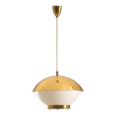 Large brass pendant with engraved opaline glass