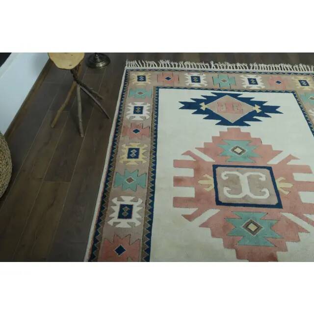1970s Vintage Turkish Handmade Wool & Cotton Pink Area Rug 185x264