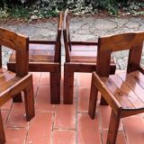 Brutalist Solid Pine Chairs Set of 4, 70s