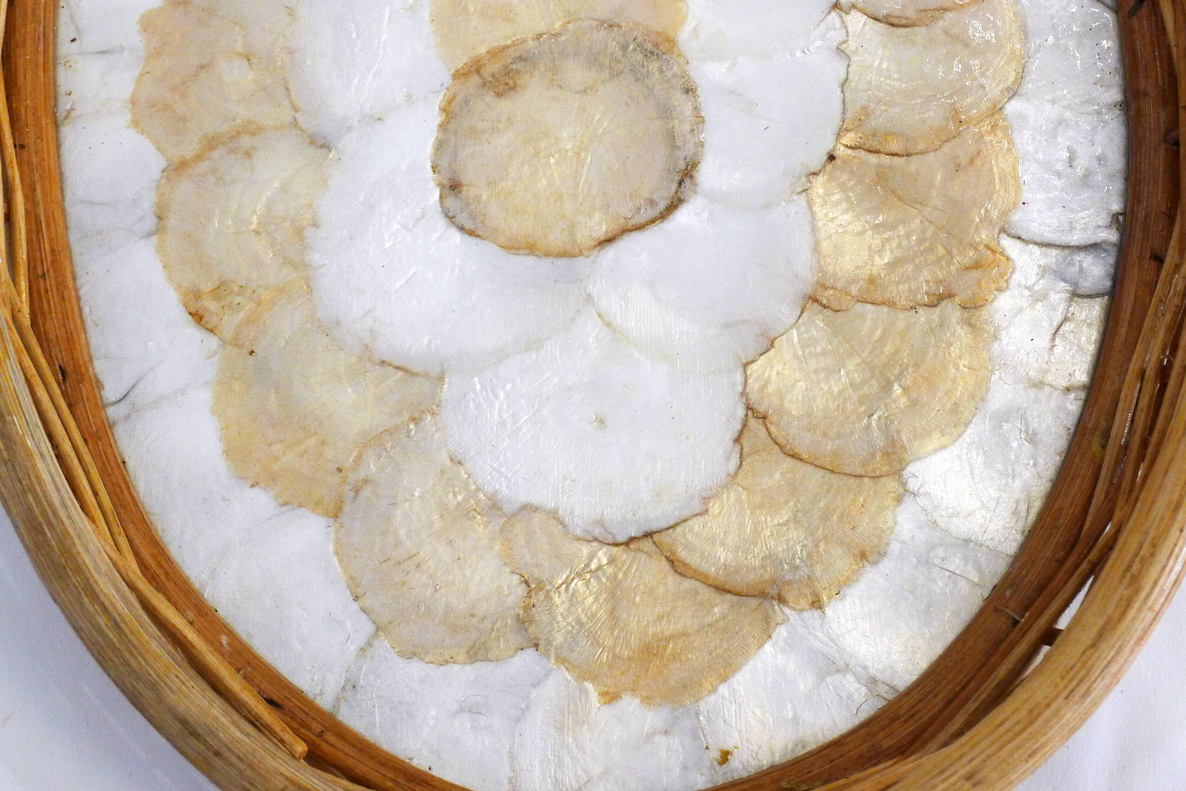 Mother-of-pearl and rattan tray