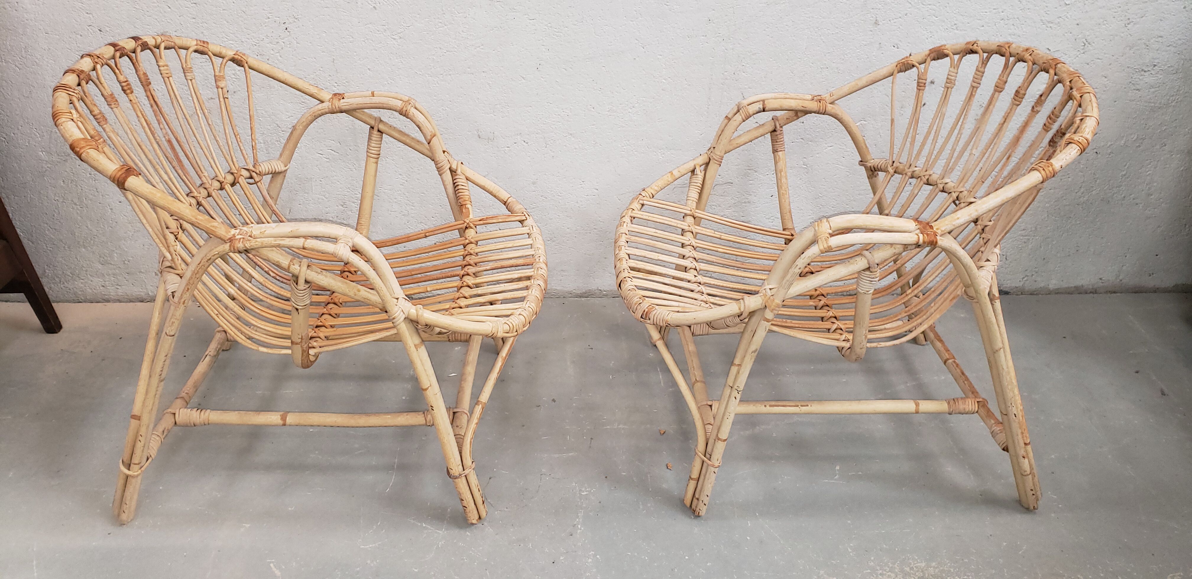 Set chairs and table bamboo and rattan year 70
