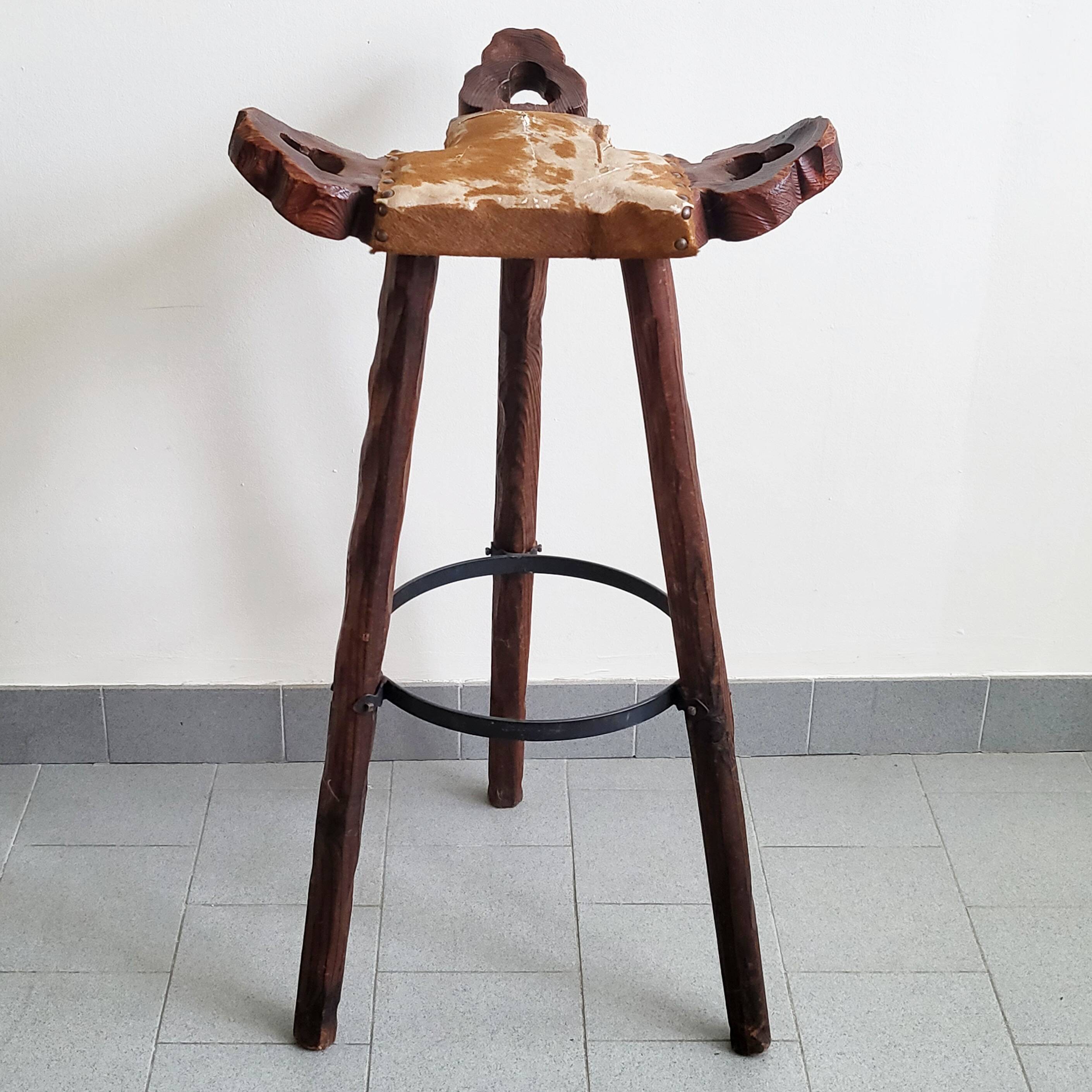 Vintage Spanish brutalist bar stool 1970s
