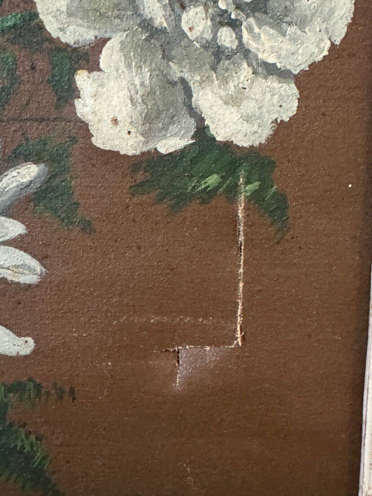 Oil on canvas by Mitzi 20th century still life bouquet of flowers whitewashed frame
