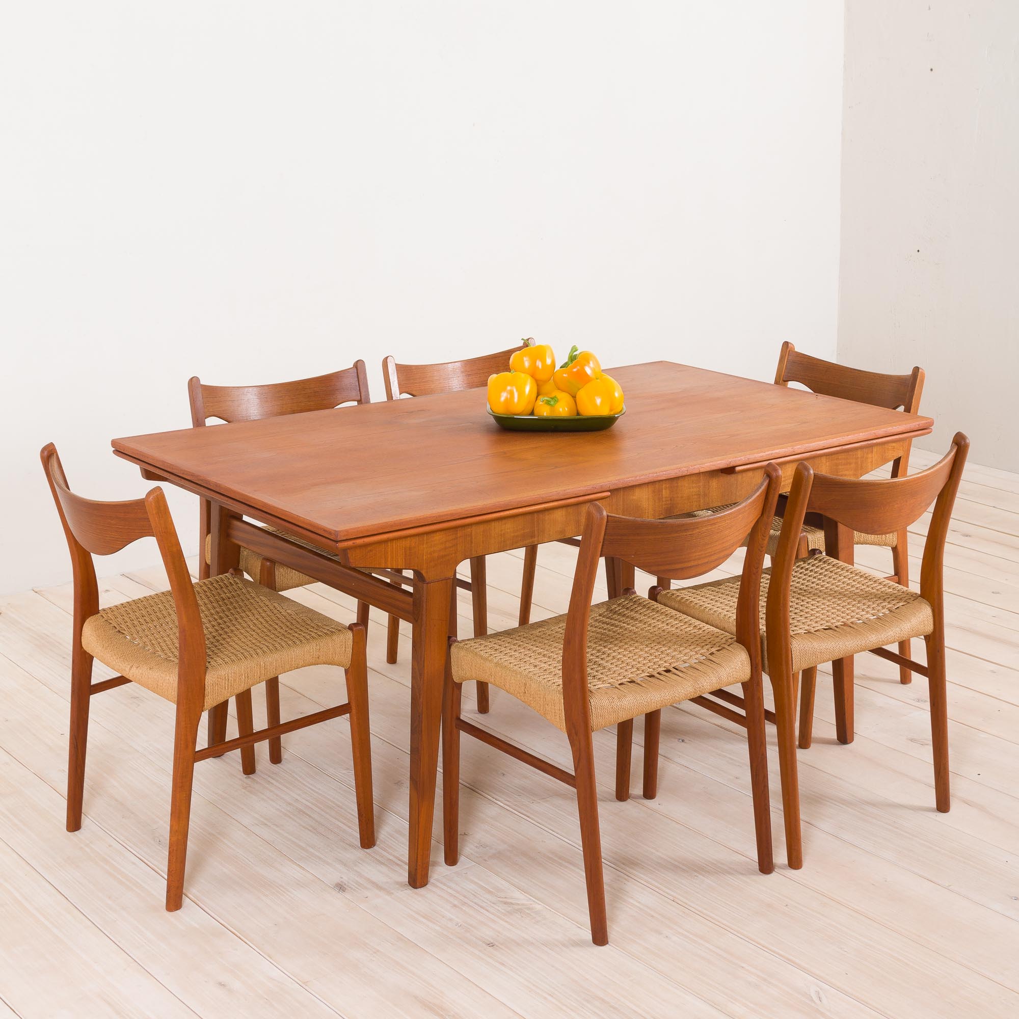Teak extension dining table with concealed panels, Denmark, 60s