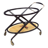 Ebonized Beech Serving Cart with Oriental Print, Italy