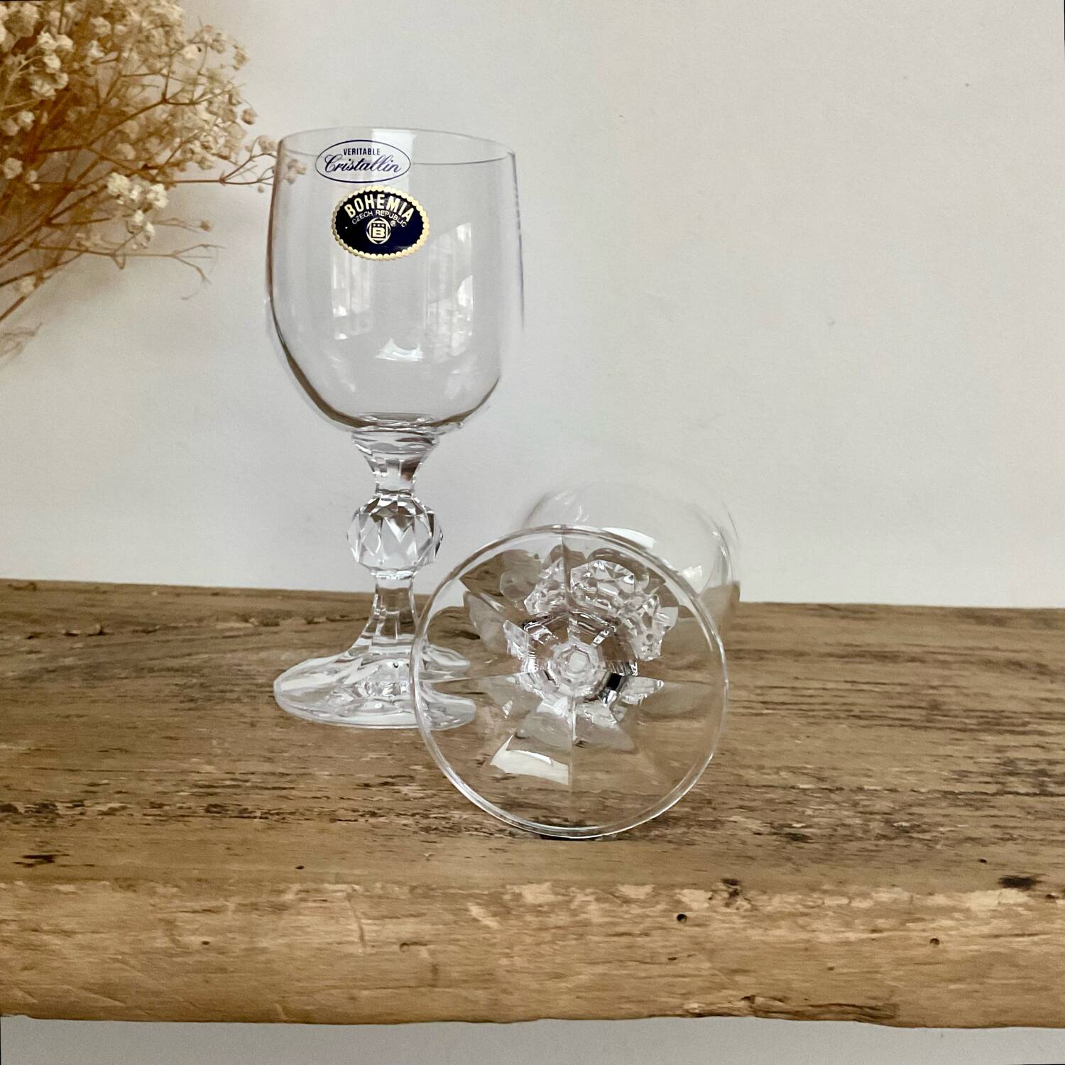 6 small Bohemian crystal glasses