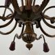 Large Burgundy brass chandelier with 15 arms, 1950, Italy