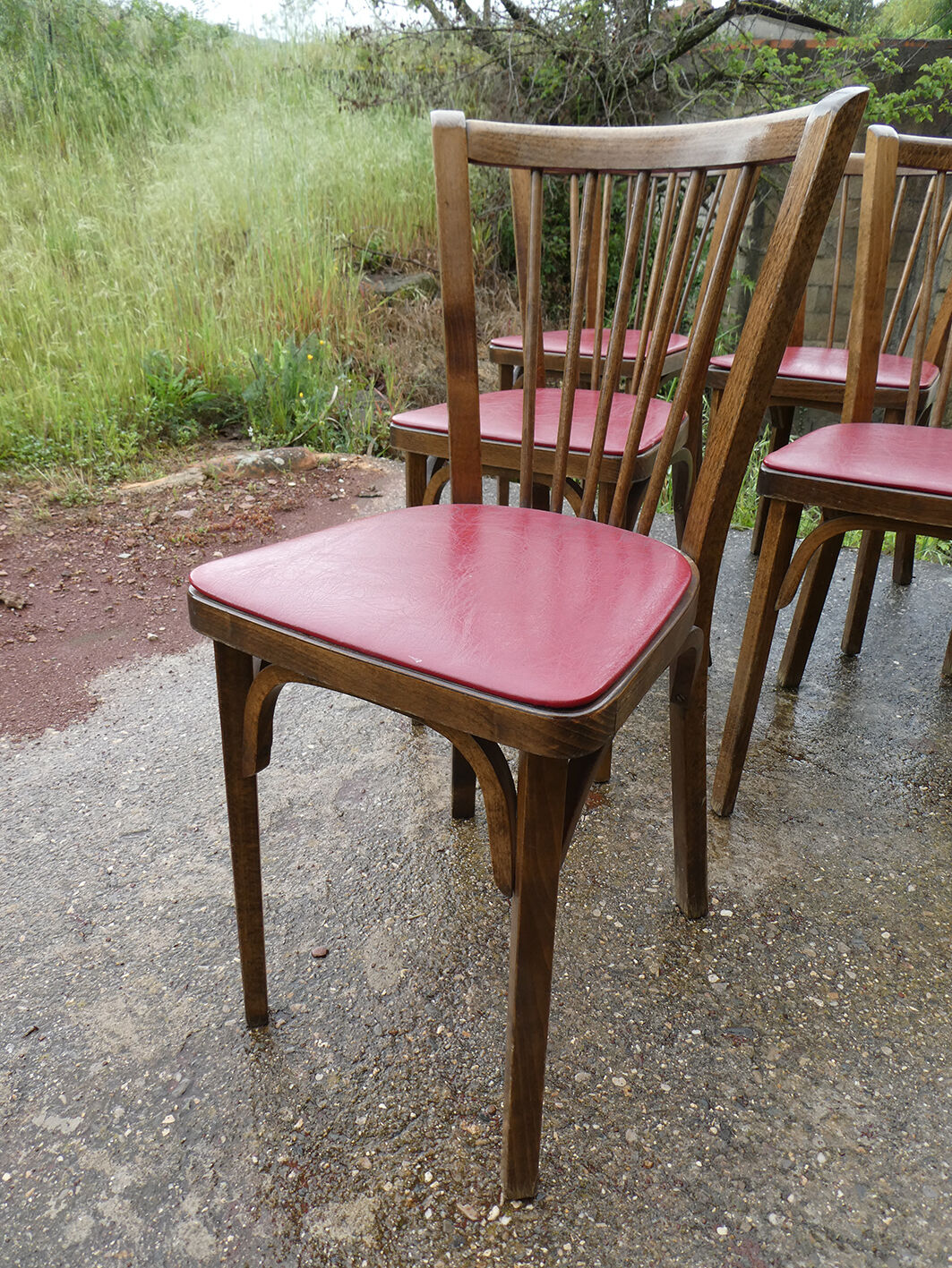 Lot of 6 chairs bistro Baumann No.12 red skai