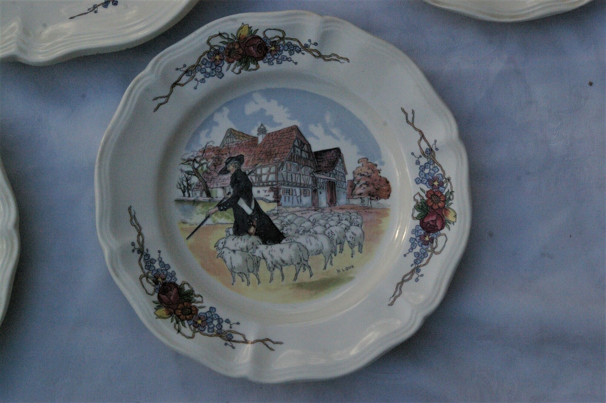 Cake service Sarreguemines Obernai: Dish + 6 dessert plates