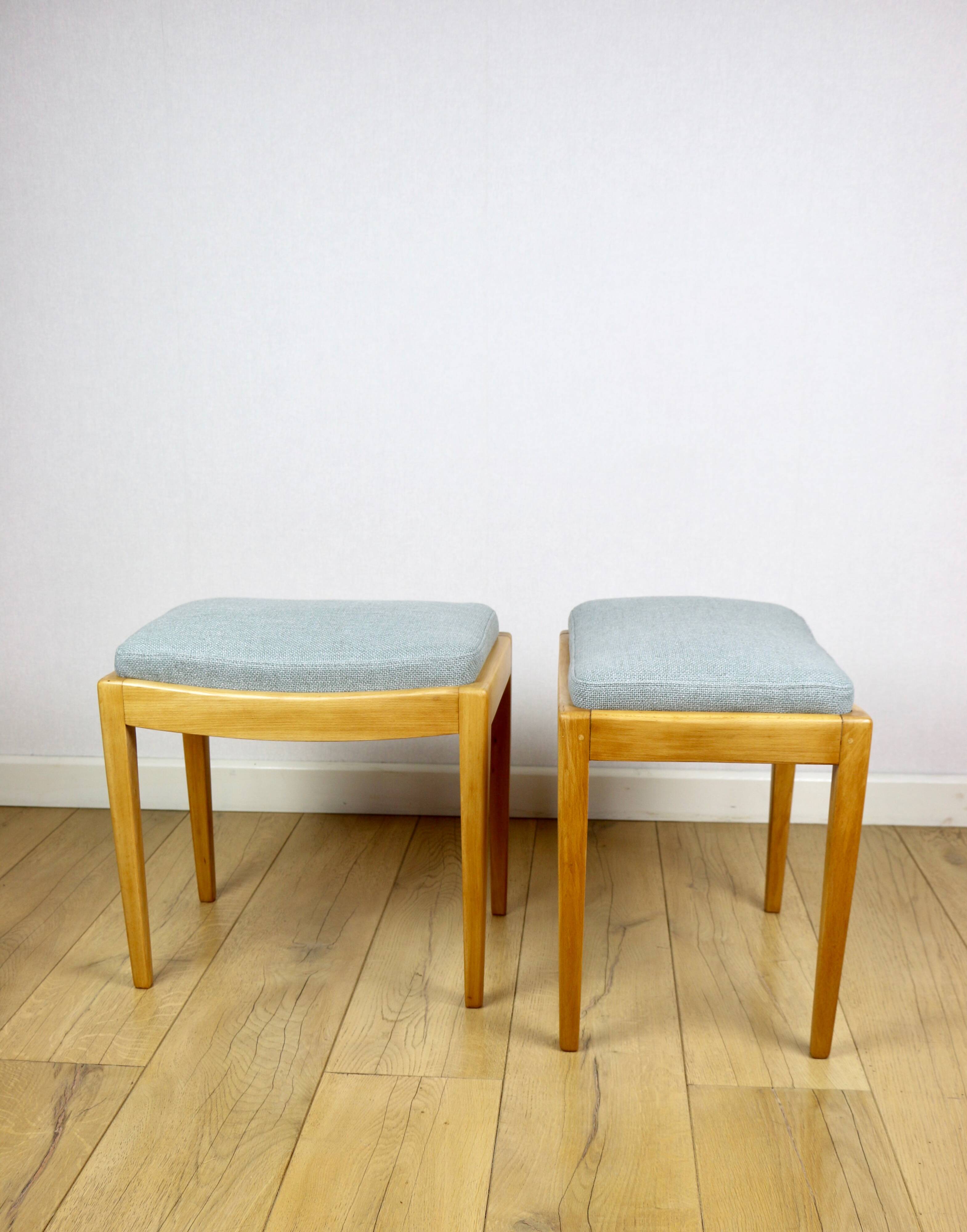 Stool seat light blue natural fabric Art Deco - 2 pieces available