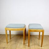 Stool seat light blue natural fabric Art Deco - 2 pieces available