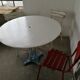 Guerin metal garden table, bistro table, cast foot
