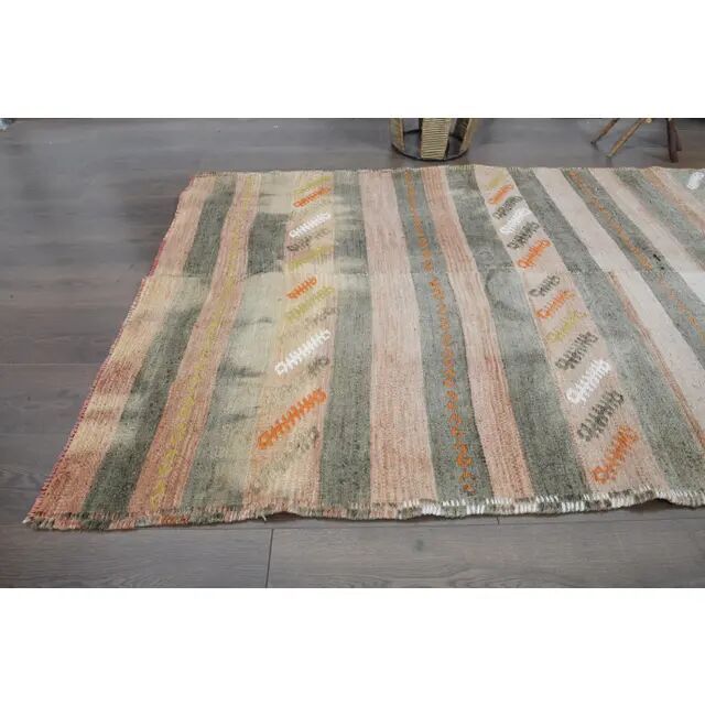 Striped Turkish Vintage Oushak Runner Handmade Wool Runner Rug 131x444