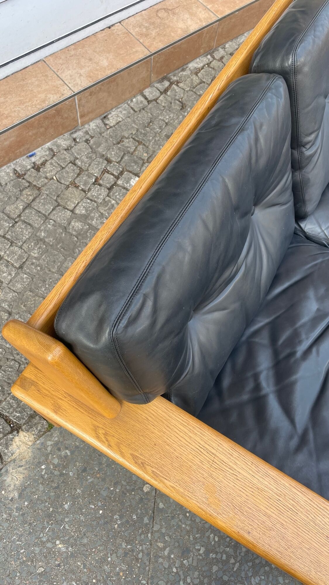 3-seater sofa in oak and leather design Eesko Pajamies for Asko model Bonanza 1970