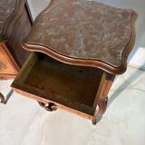 Pair of antique bedside tables with marble top and ceramic niche