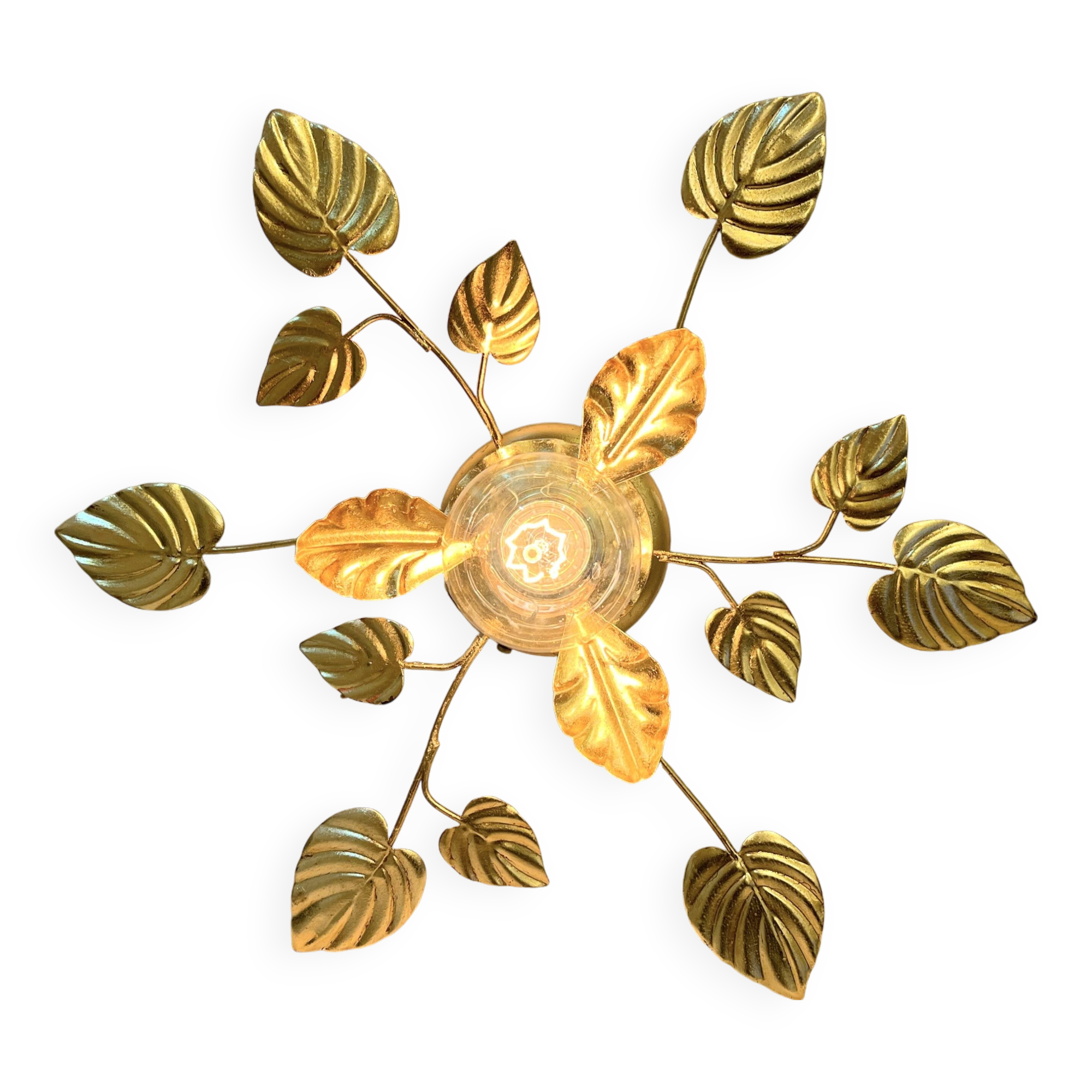 Gold leaf metal flower wall sconce 1970s 1980s Hollywood Regency Masca leaf