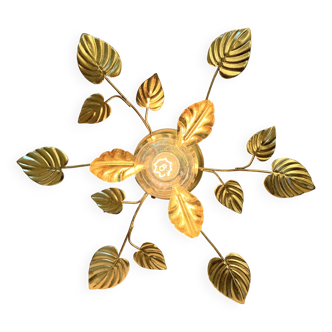 1970s 1980s Hollywood Regency Masca Gold Leaf Metal Flower Wall Sconce