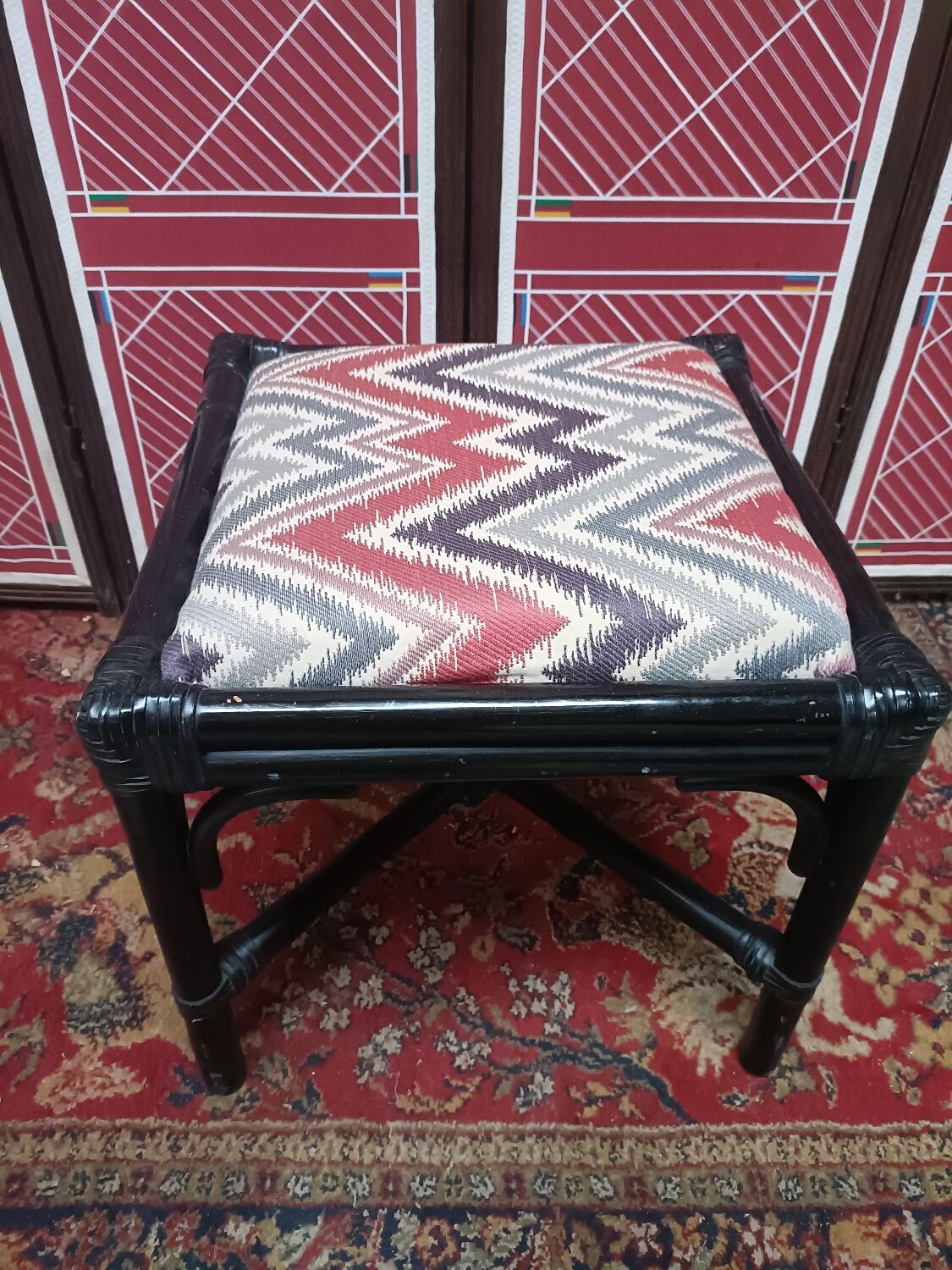 Rattan ottoman stool with woven seat