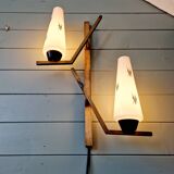 Large Mid-century wall light in brass and white opaline, 1950-60