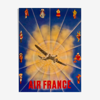 Original poster Air France Countries of the world Chanove in 1930 by Chanove - Small Format - On linen