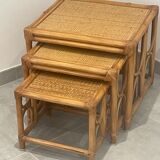 3 pull-out tables rattan, bamboo and woven wicker