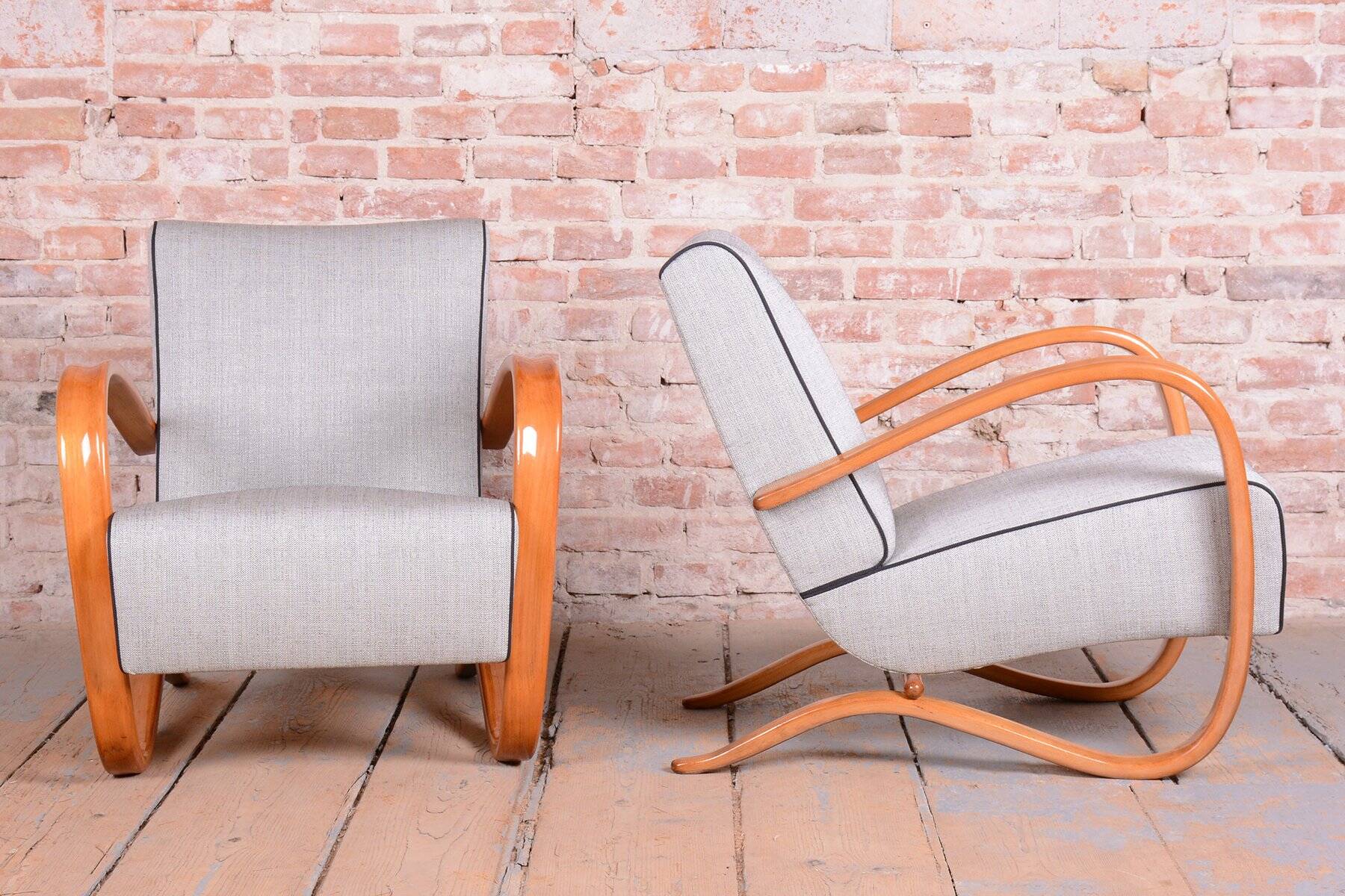 Chaises longues Art Déco H-269 en tchéque par J. Halabala pour Up Závody, années 1930, ensemble de 2