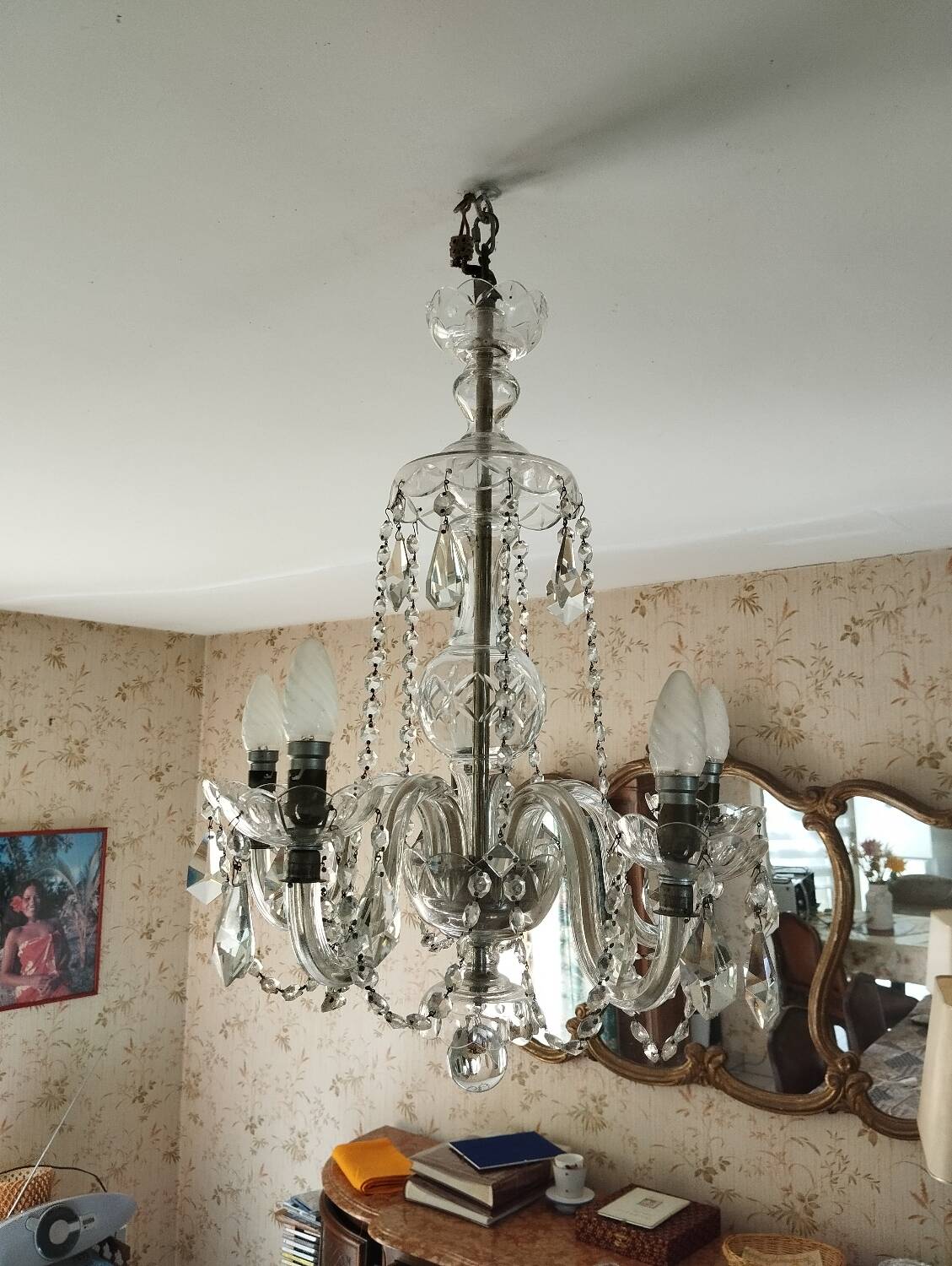 Lustre vintage en cristal, italie, 1940s