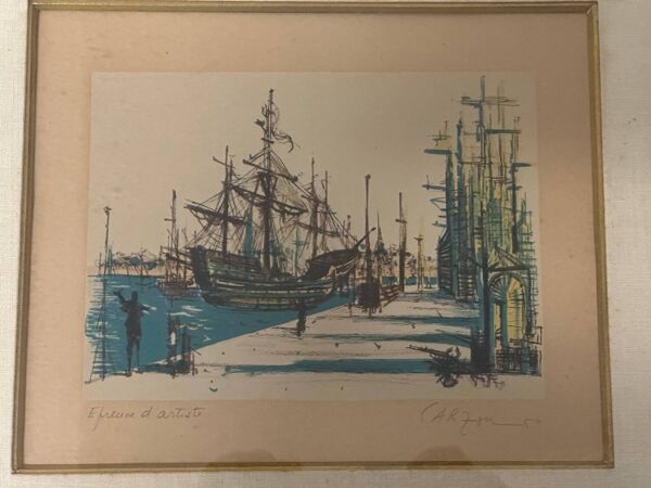 Jean carzou ( 1907-2000 ), vue d’un port - litho épreuve d’ artiste signée 1954