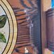 Art deco plateau, signed pola, painted glass, bamboo and rice straw.