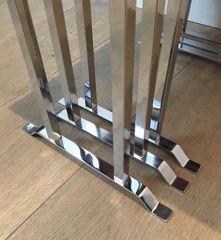 Set of 3 nesting tables in exotic wood and chrome