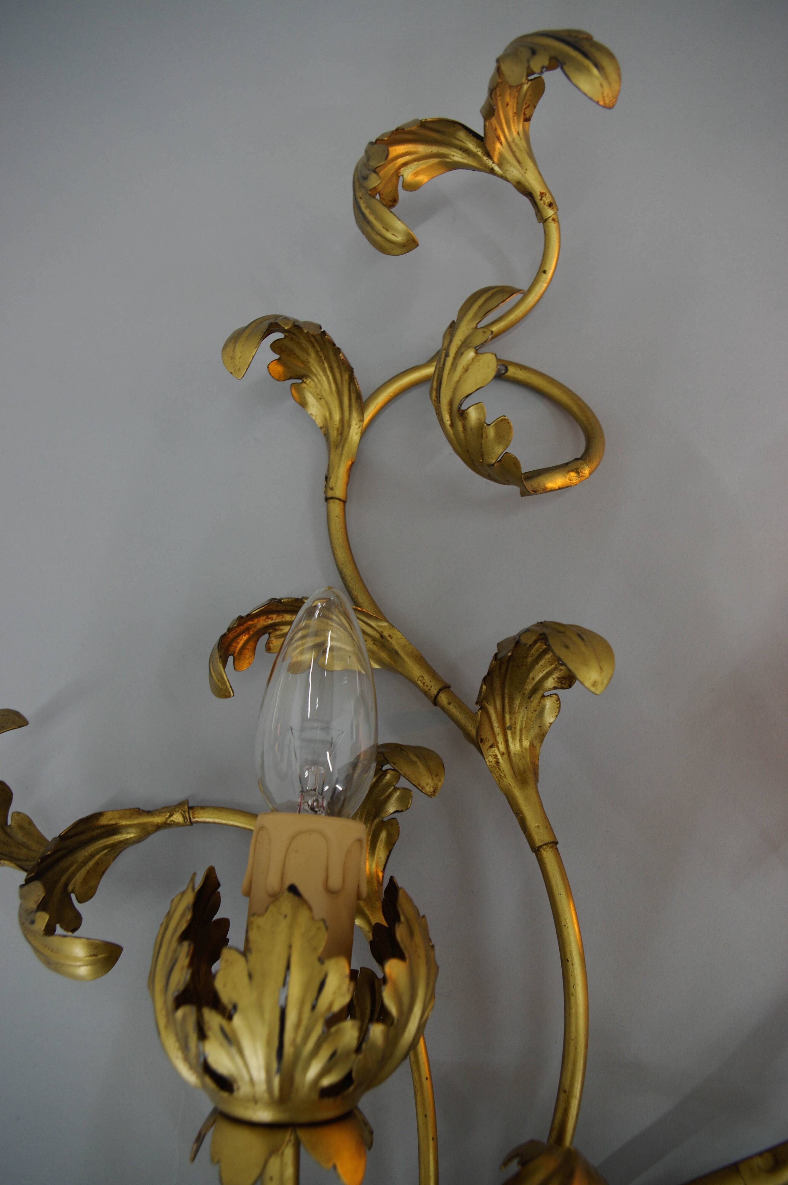 Set of Two Gilt Wall Lamps, Italy, 1960s