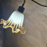 1970 brass lamp with amber and white murano style tulip, slight trace of time, 59x30