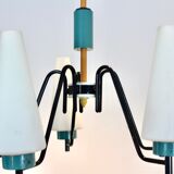 Dutch suspension lamp in wood steel and opaline glass