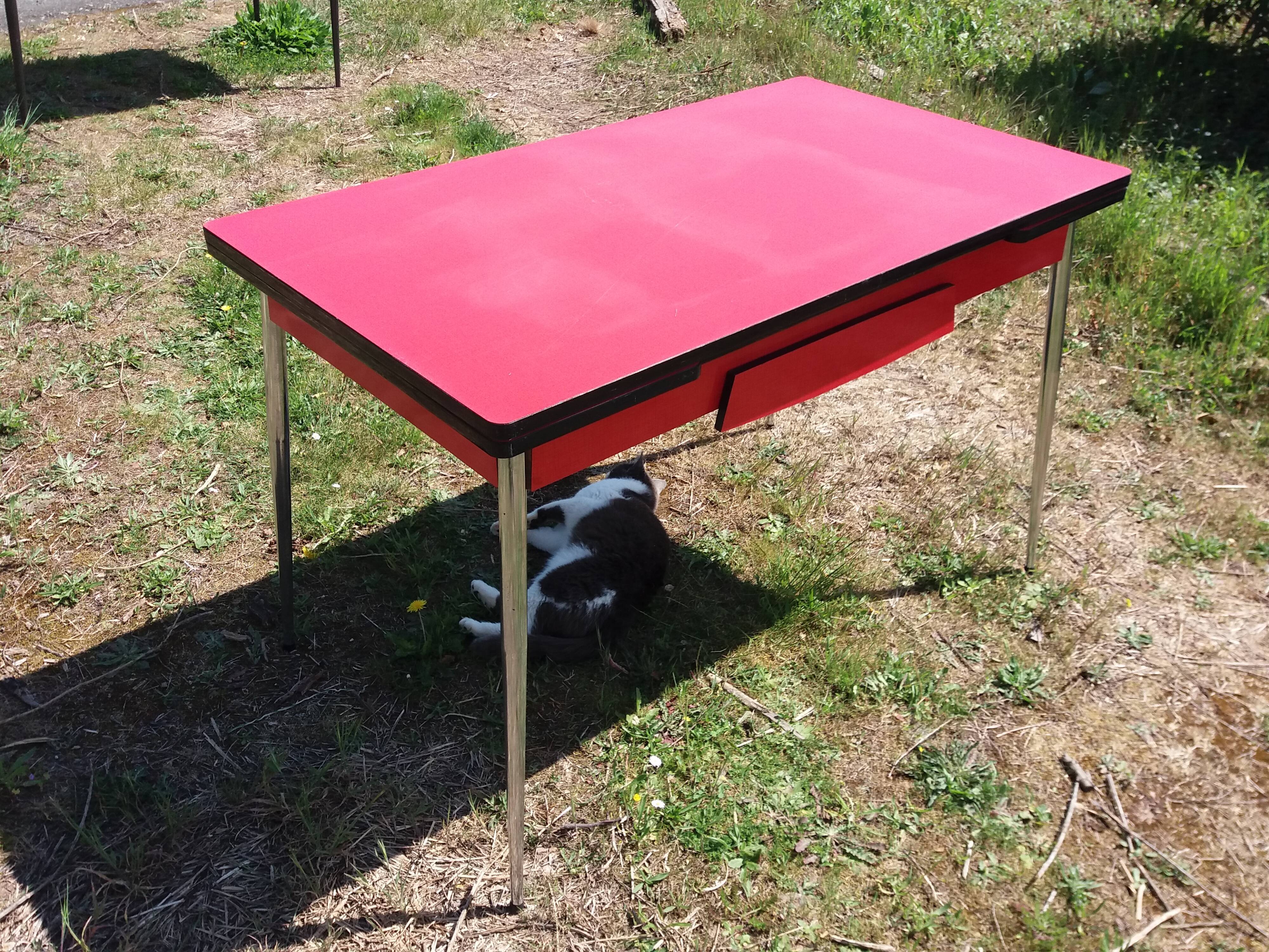 Dining table with red formica extensions