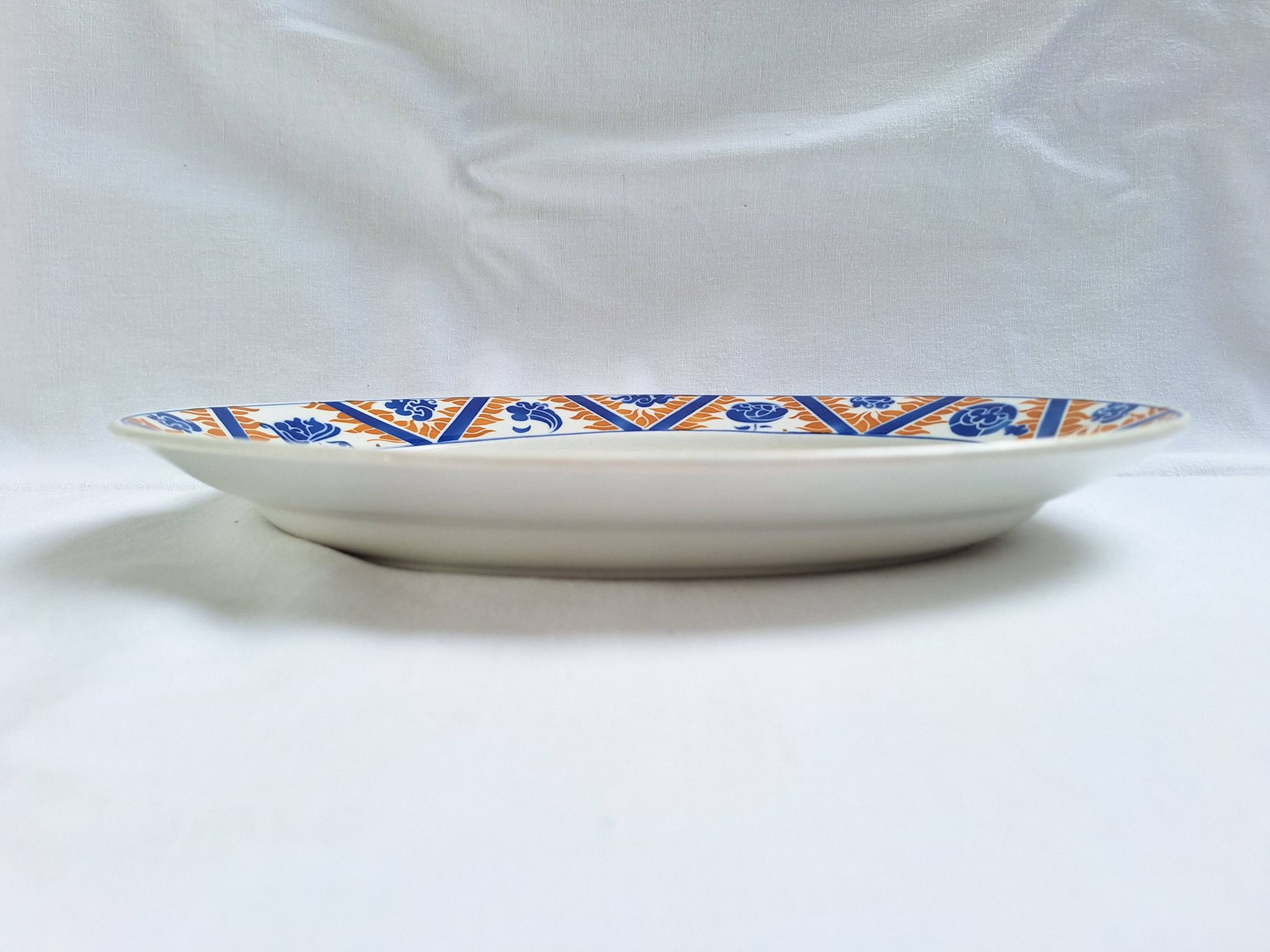 Oval dish Moulin des Loups Canada blue and orange Art Deco/Art Nouveau