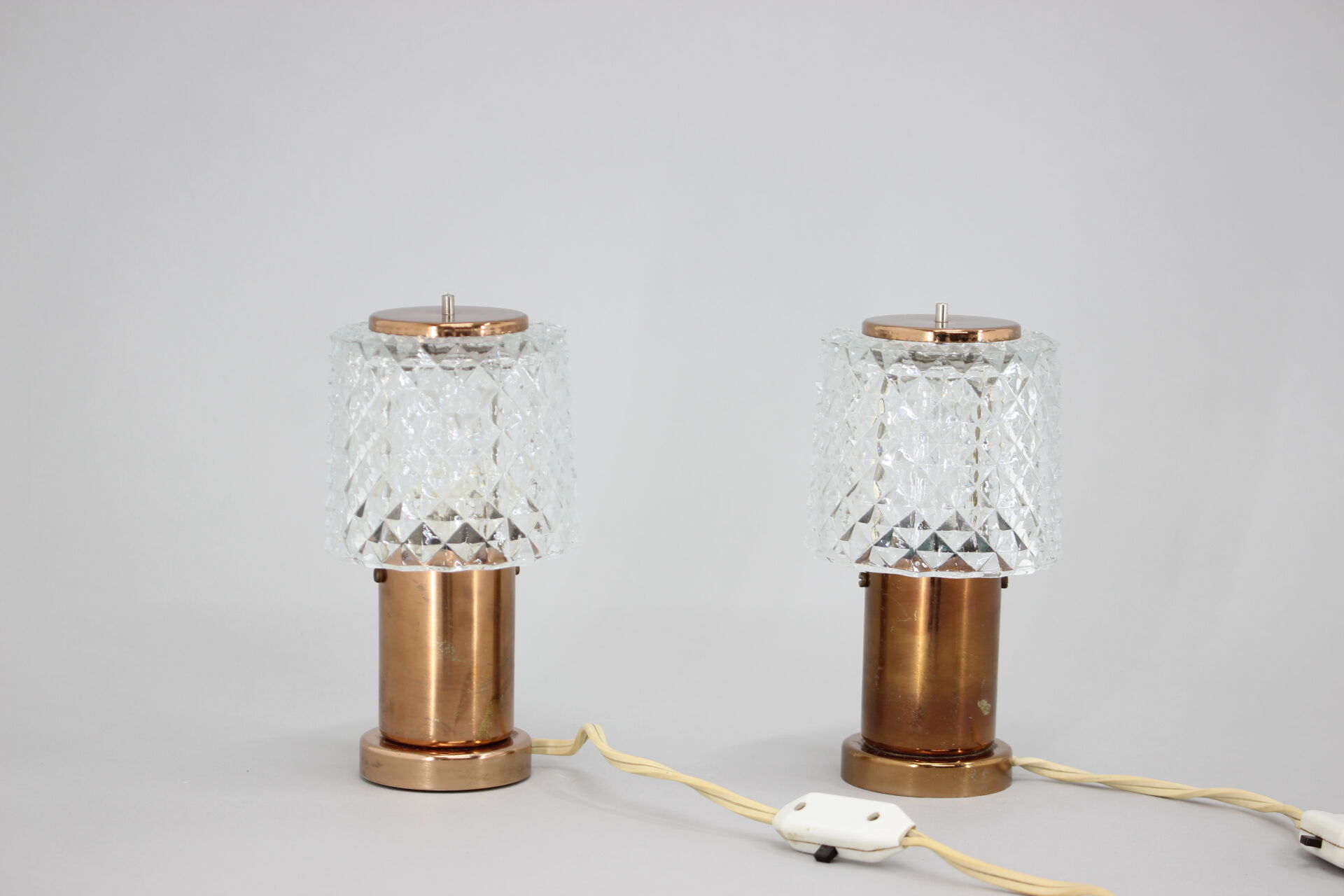 1970s pair of copper table lamps by kamenický šeno, czechoslovakia