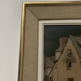 Huile sur toile encadrée " Vue sur le port " XX siècle