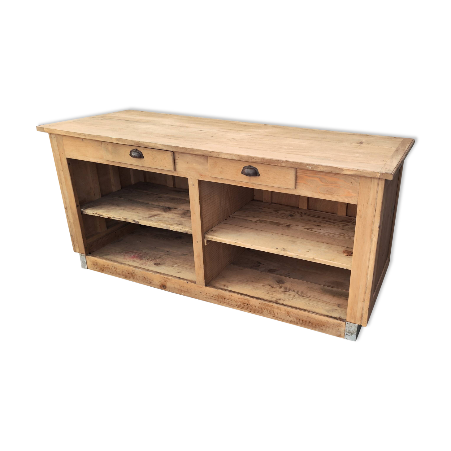 Central island bar counter in pine with two drawers