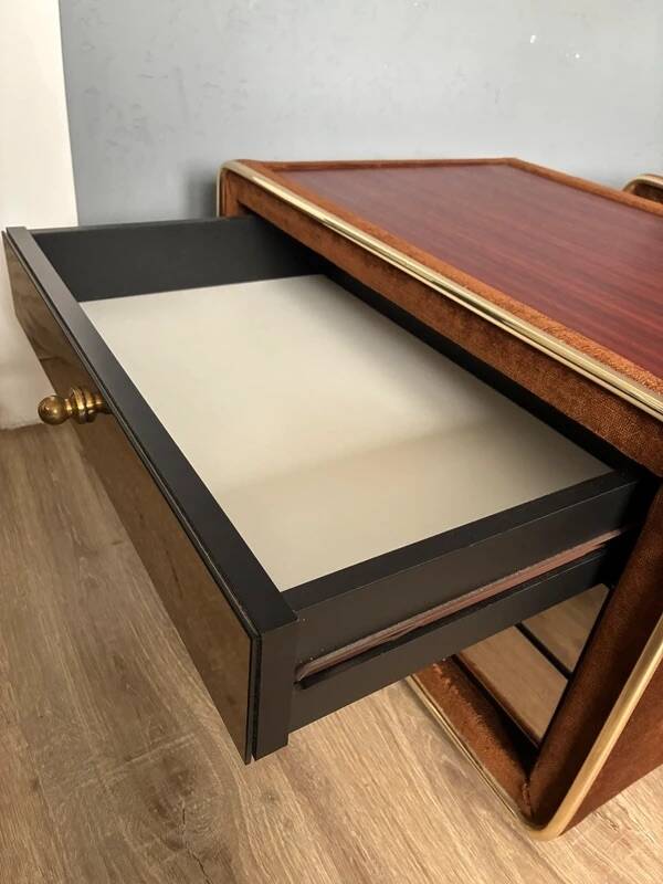 Ruf International Nightstands – Pair Mirrored Bedside Tables 1970s